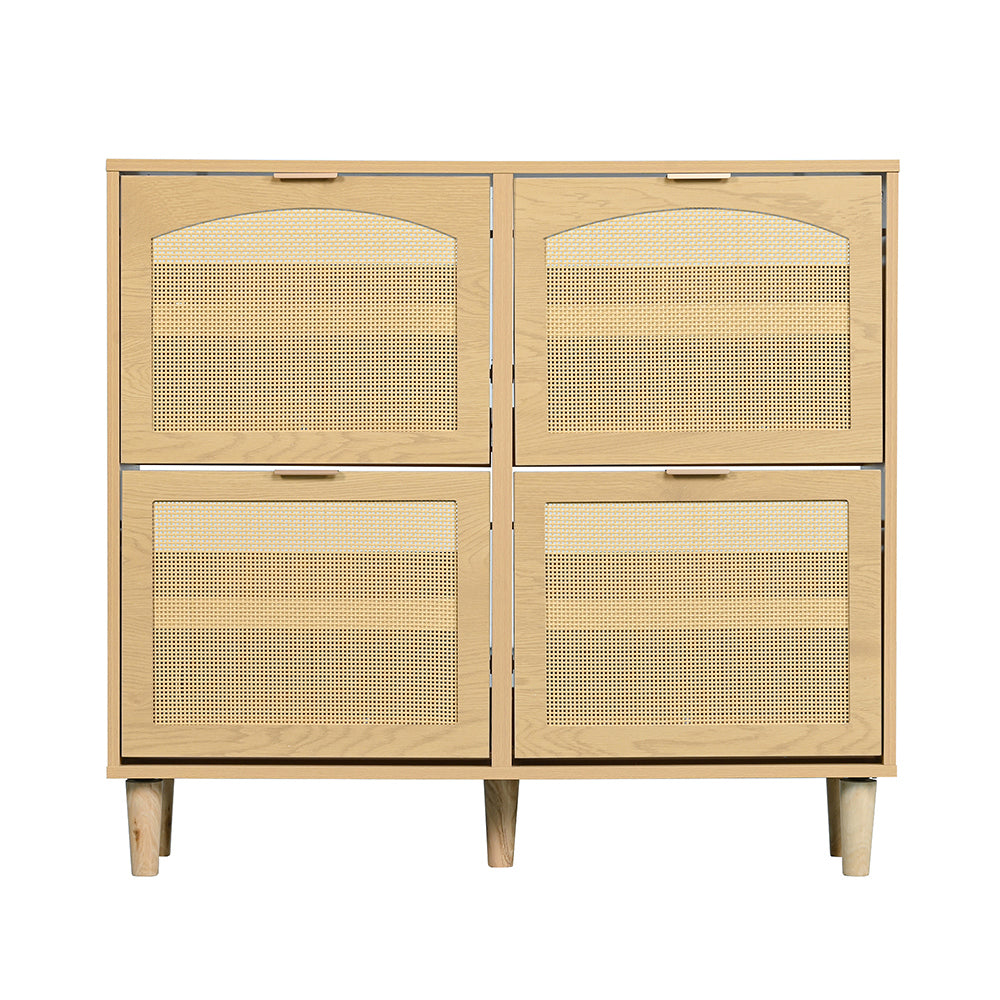 Scarpaio in rattan con 4 cassetti - Xylo - 100x25x90 cm - Stile rustico per corridoio, camera da letto