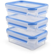 Set di contenitori Clip & Close rettangolari, 3 x 0,55 L, contenitore di archiviazione, 100% impermeabile, resistente a lavastoviglie, congelatore e forno a microonde, trasparente, blu