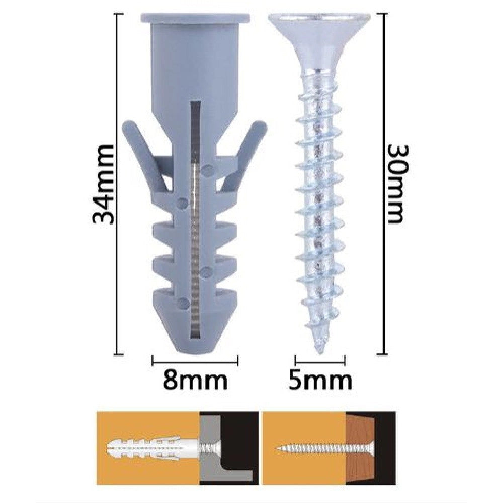 Trade Shop - Set 10pz Viti Vite Croce 5x30 Mm + Tasselli Con Alette Tassello M8 Fischer 57566 -
