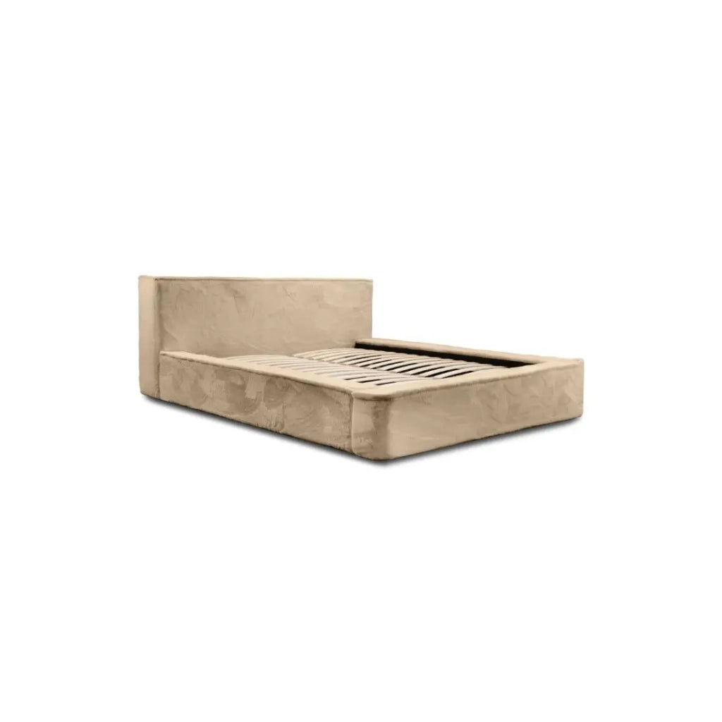Letto contenitore ORLANE – Beige Polvere di miele polare – 160x200 cm – Rete sollevabile – Design di alta gamma