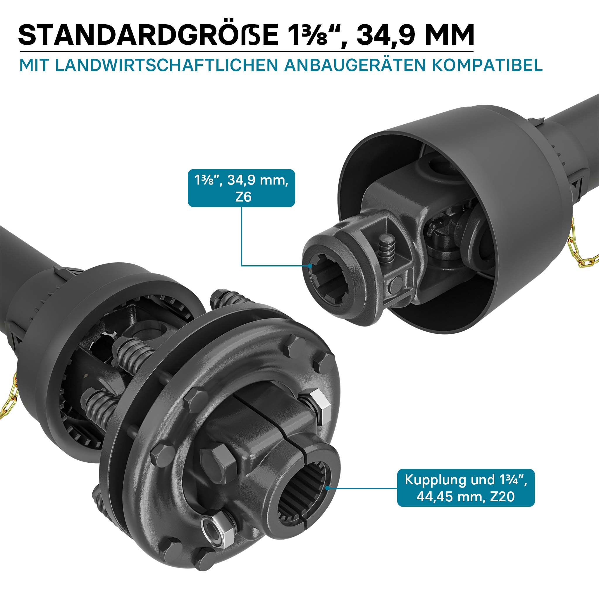 Albero cardanico T6 Giunto cardanico 1200-1320mm 830Nm 540rpm Cardano 74kW 100CV 1 3/8"Z6 1 3/4" Z20