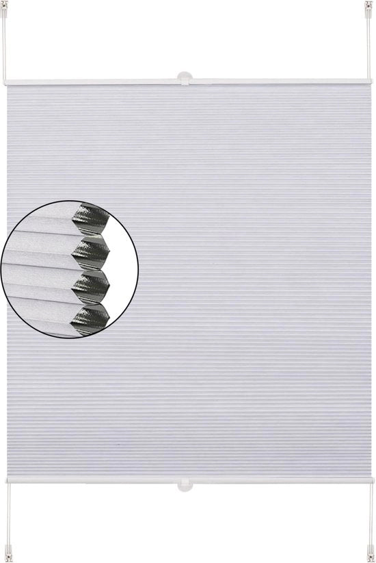 Gordino con graffetta in vetro - Bianco - Tendina a rotolo - Translucido - Isolante - Senza perforazione - Poliestere - 60x130cm