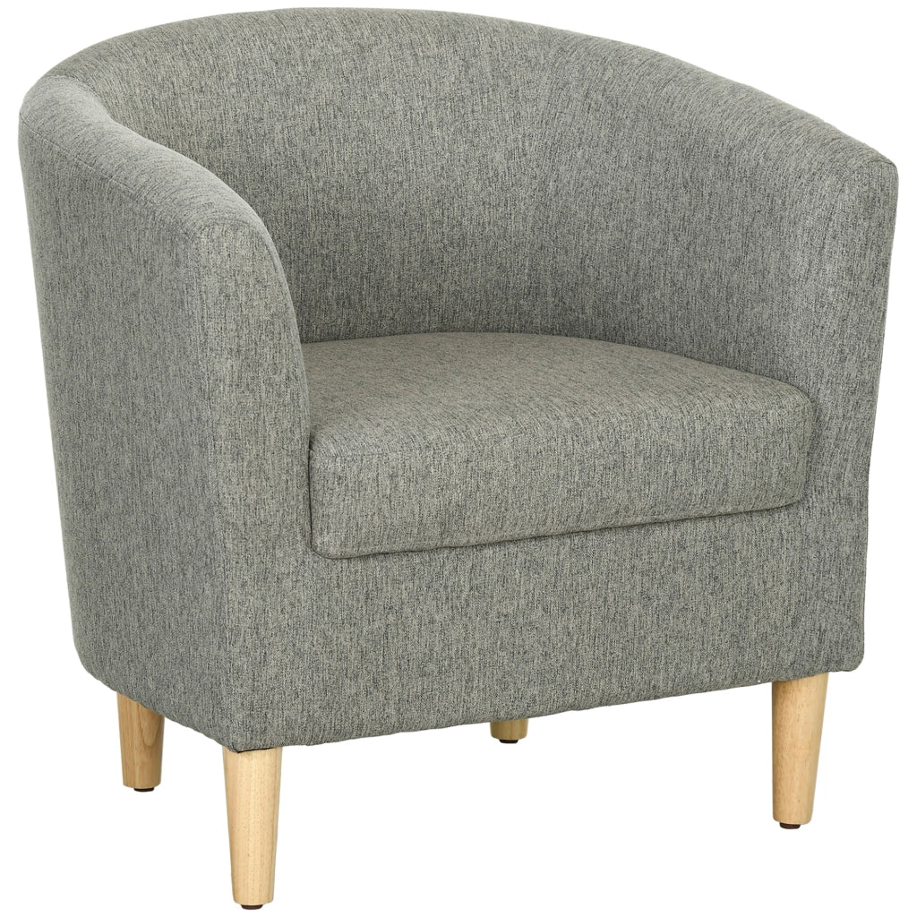 Poltrona Moderna a Pozzetto in Tessuto con Gambe in Legno, Poltroncina da Camera e Salotto Imbottita, 74x63x73cm, Grigio