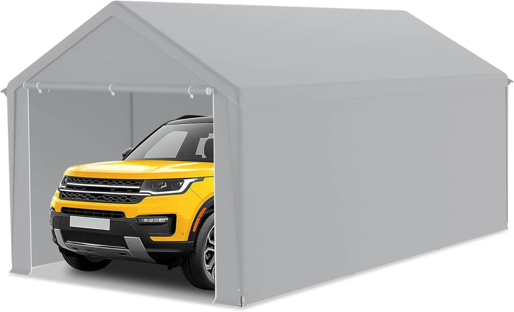Carport, tenda da campeggio, 3 x 6 m, grande tenda da garage con pareti laterali rimovibili, resistente all'inverno, per auto, SUV, camion, grigio