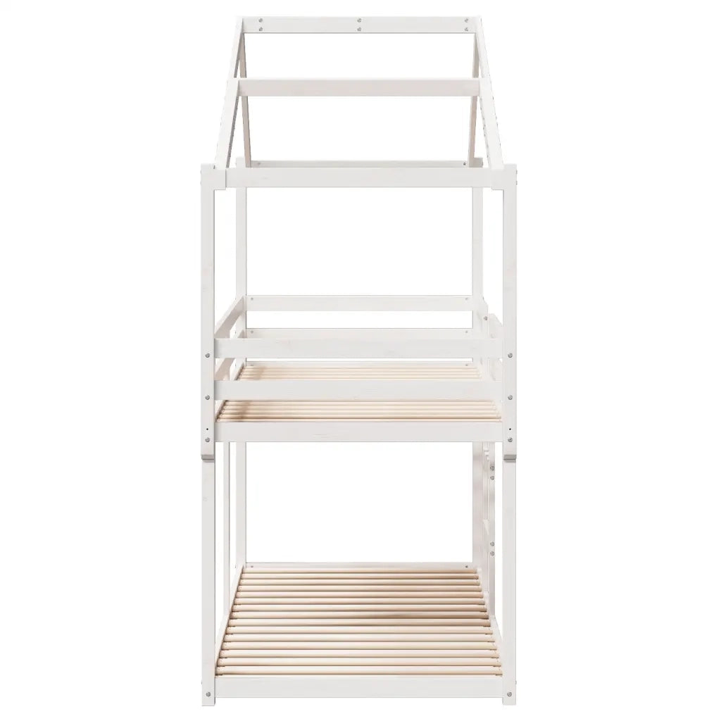 Letto a Castello con Tetto Bianco 90x200 cm in Legno di Pino