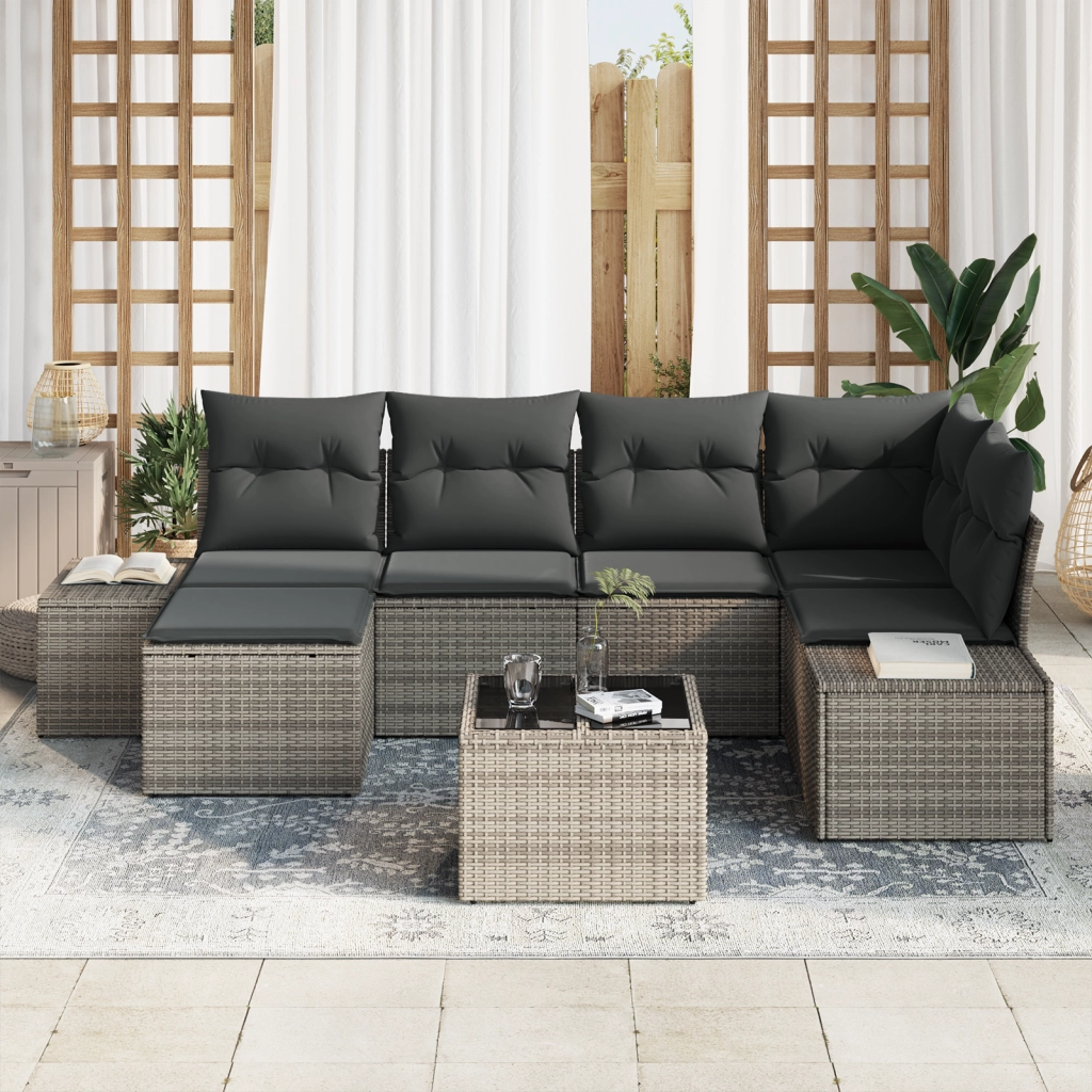 Set Divano Giardino 6 Pezzi con Cuscini Rattan Nero in Polyrattan