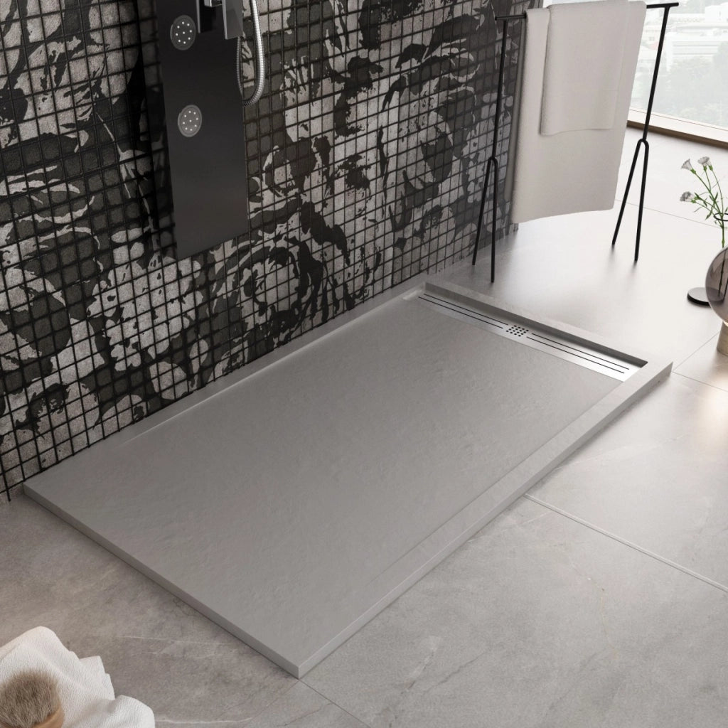 Piatto doccia in marmoresina grigio chiaro effetto pietra cemento relax, misura 80x140