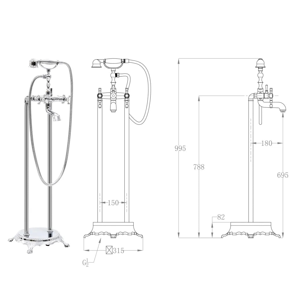 Rubinetteria a Colonna per Vasca Acciaio Inox 99,5 cm Argento cod mxl 40867