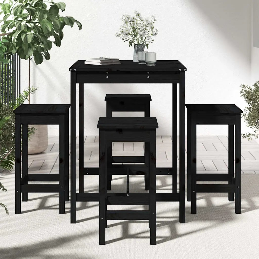 Set Bar da Giardino 5 pz | Set Salotto da Giardino Nero in Legno Massello di Pino