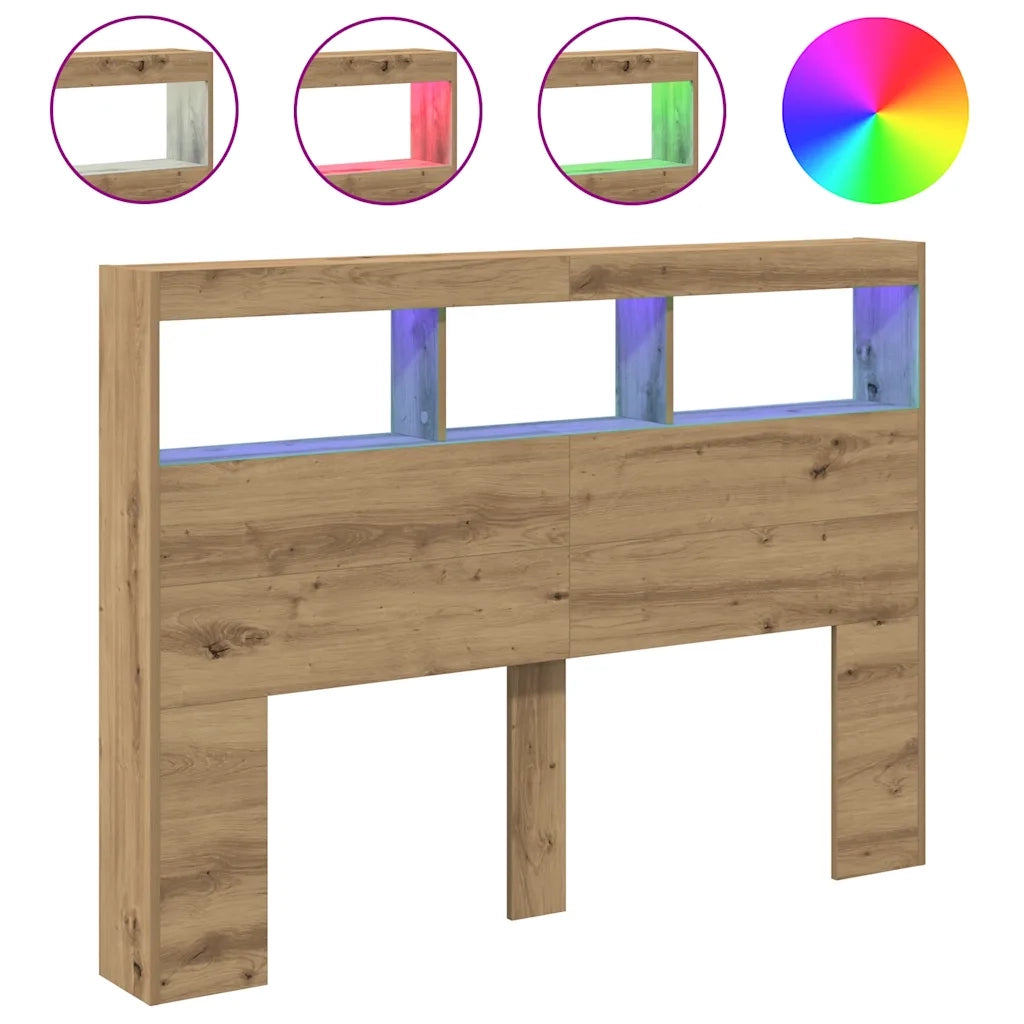 Testiera | Testata con Contenitore a LED Rovere Artigianale 140x17x102 cm