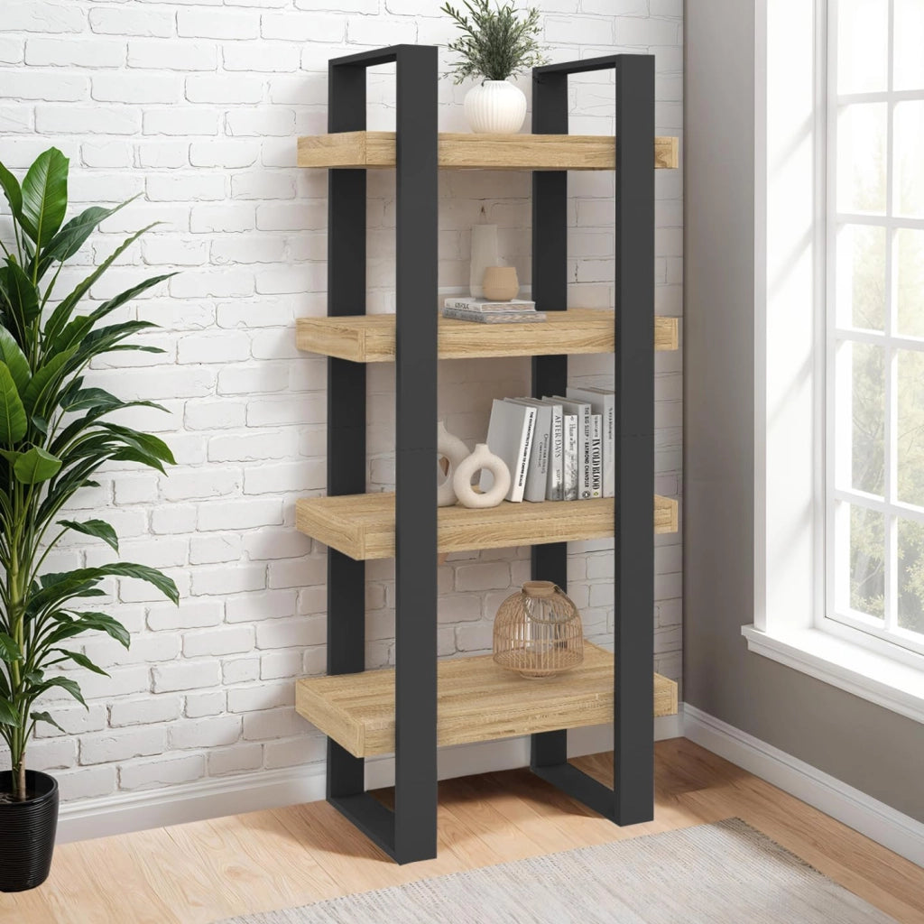 Scaffale a 4 livelli in legno e nero PHOENIX