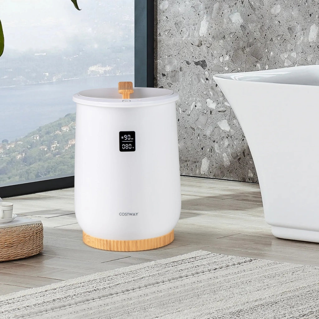 Scaldasalviette bagno con portadischi profumati e spegnimento automatico, Scalda asciugamani riscaldato 20L con display LED Bianco-Portasciugamani