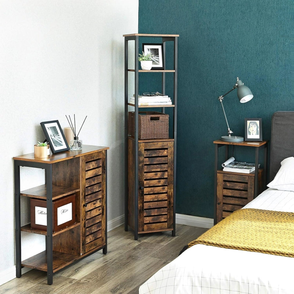 VASAGLE Armadietto Autoportante in Stile Industriale, Scaffale Mobiletto da Bagno, Credenza con 3 Ripiani, Alto e Multifunzionale in Soggiorno, 37 x 30 x 167 cm, Vintage LSC37BX