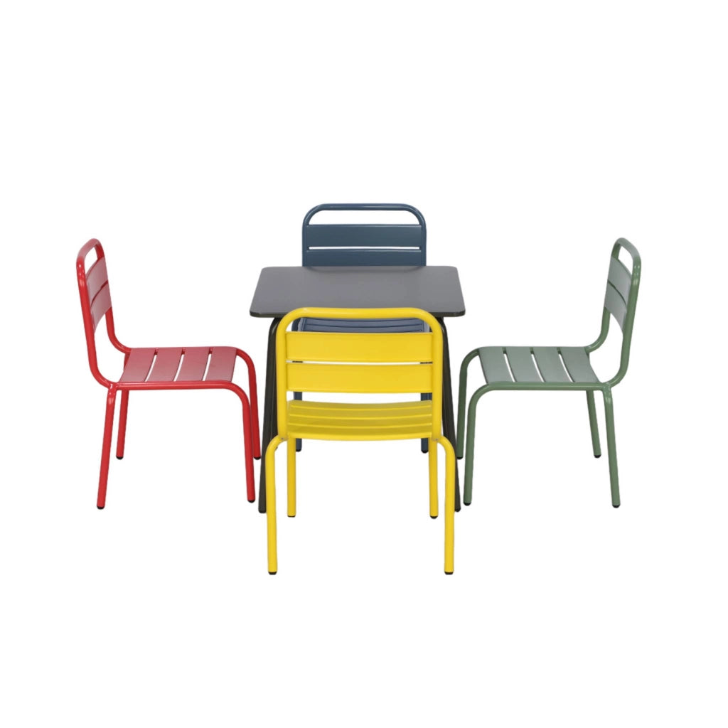 Set tavolo da giardino per bambini in metallo con 4 sedie, multicolore