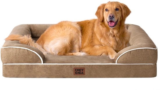 Letto per cani ortopedico per cani grandi, 112x81x15cm, Cuscino per cani in espanso poliuretano XL, Divano per cani lavabile, Impermeabile, Antiscivolo, Divano per cani con bordo alto, Cuscino per cani in cammello