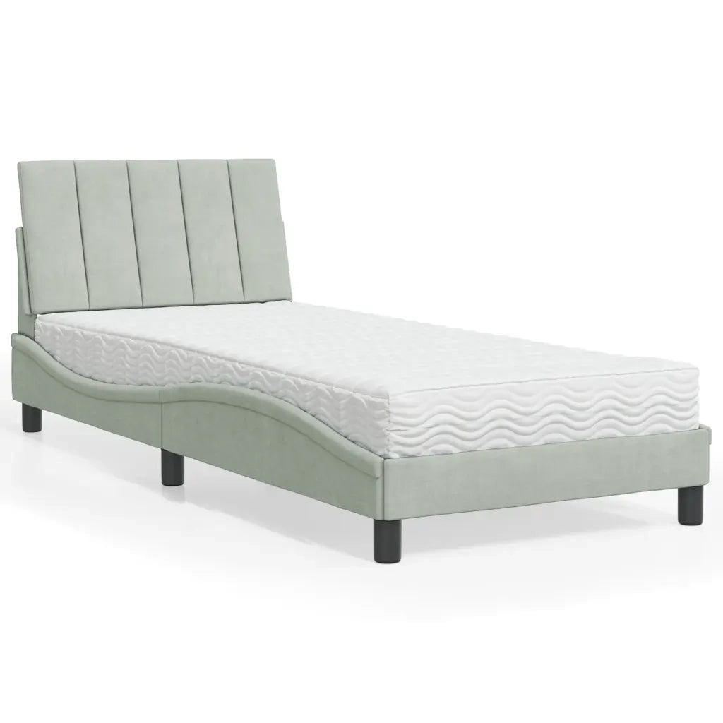 Letto con Materasso Hanko Grigio Chiaro 80x200 cm in Velluto