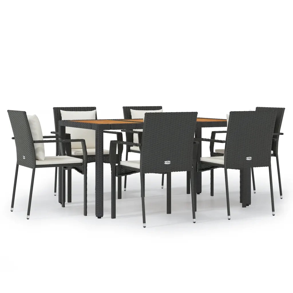Set da Pranzo da Giardino 7 pz Nero con Cuscini in Polyrattancod mxl 76420