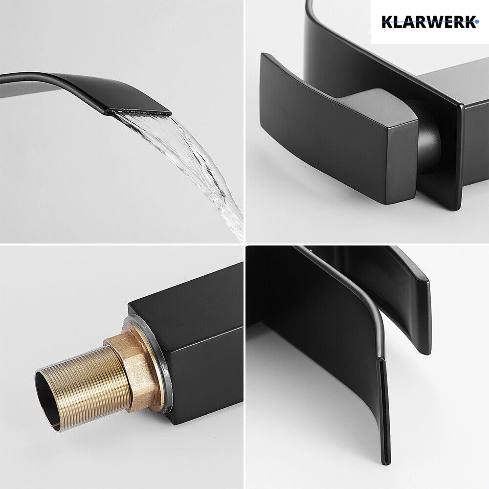 ROSA | Rubinetto da bagno a cascata alto premium nero | Miscelatore Hotel Gastro Premium per lavabo freestanding in acciaio inox con bocca alta