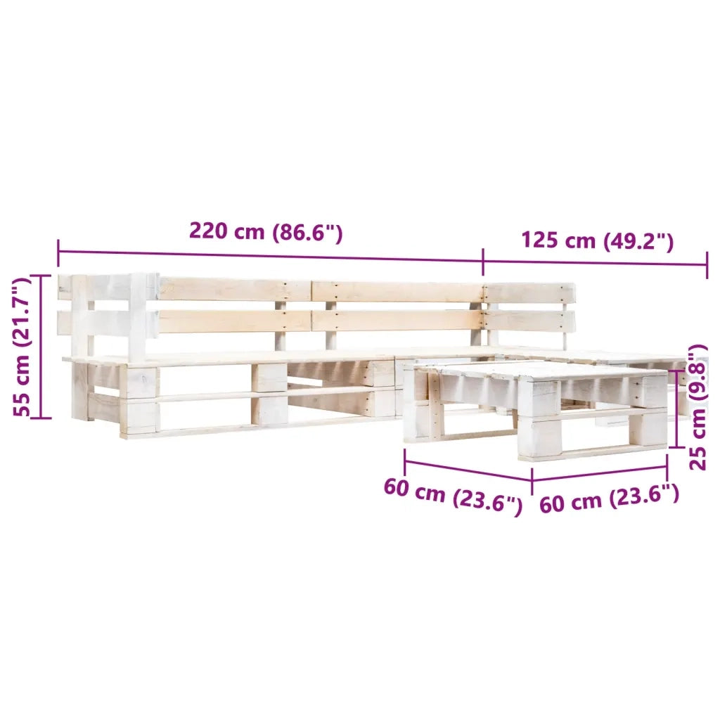 Set Divani da Giardino su Pallet 4 pz | Set Salotto da Giardino in Legno Bianco