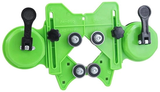 Guida per trapani adattabile - Set di trapani per ceramica - Morsetto con piede aspirante - Tecnica ABS - 4 cuscinetti rimovibili - Lunghezza di apertura 4-83 mm - Trapano a foro