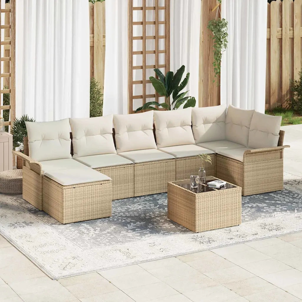 Set Divano da Giardino con cuscino 8 pcs Beige Poly Rattan