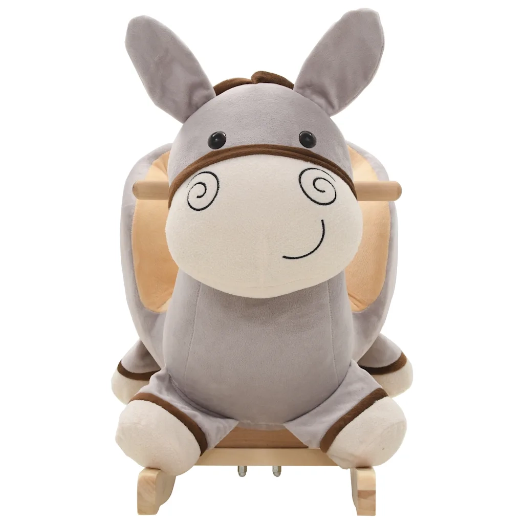 Asino a Dondolo con Schienale in Peluche 60x32x55 cm Grigio CFW4104114