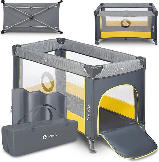 Culla per bambini, letto per bambini, lettino per viaggio da nascita a 15 kg, apertura laterale, sistema di sicurezza, blocco delle ruote, tasca per trasporto, pieghevole