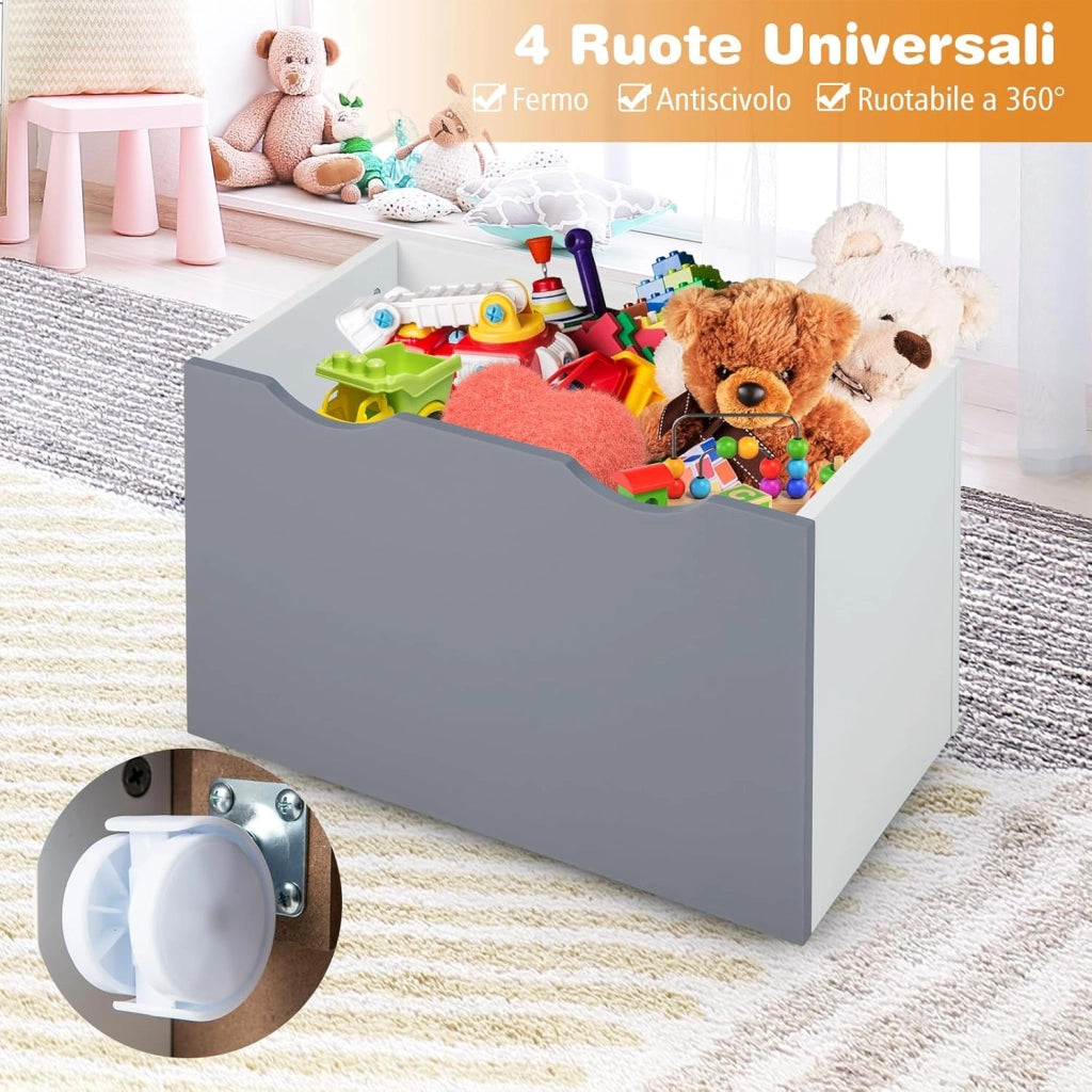 Libreria Montessoriana per Bambini, Scaffale per Libri a 3 Livelli con Cassetto Inferiore e 4 Ruote, per Cameretta, Stanza dei Giochi e Asilo, 50 x 28 x 70 cm, Grigio e Bianco
