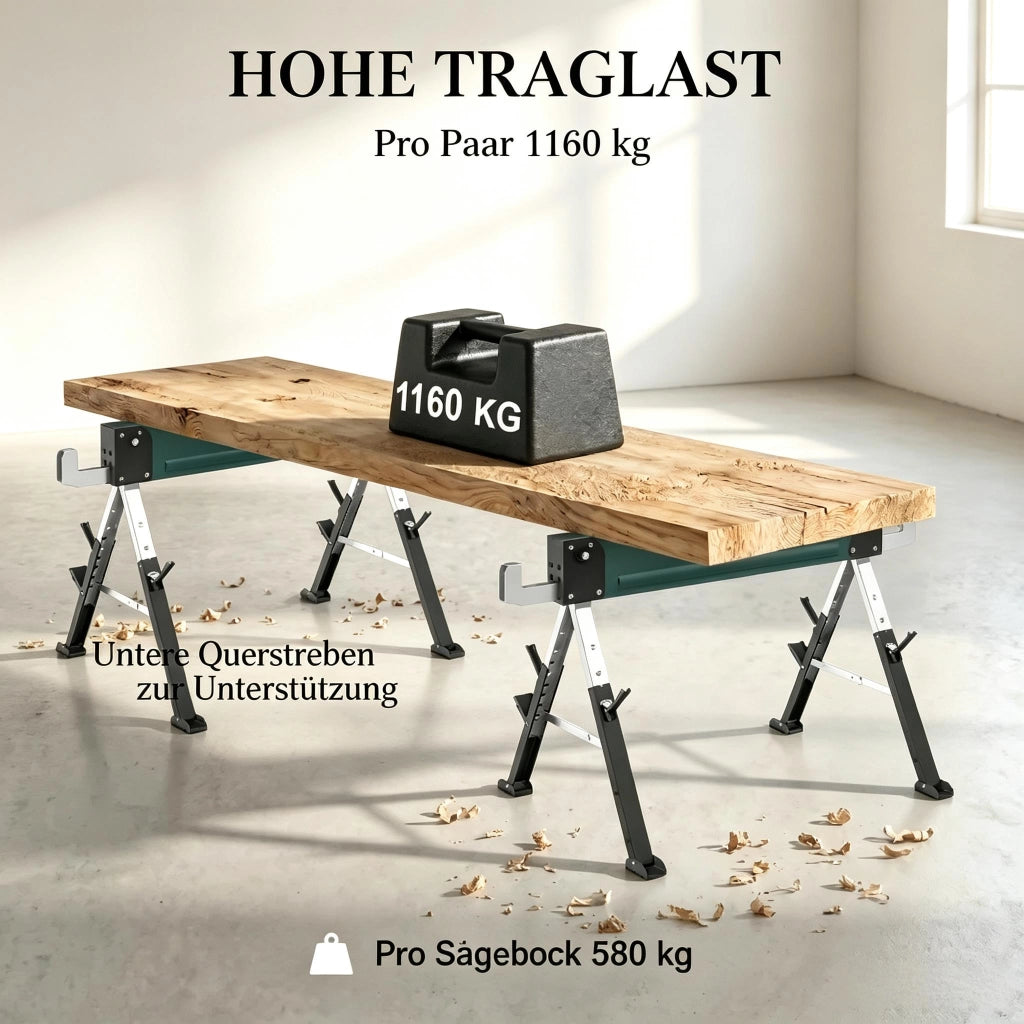 CAVALLETTO PIEGHEVOLE Set da 2 pezzi 116x64x64-81 cm Metallo Verde