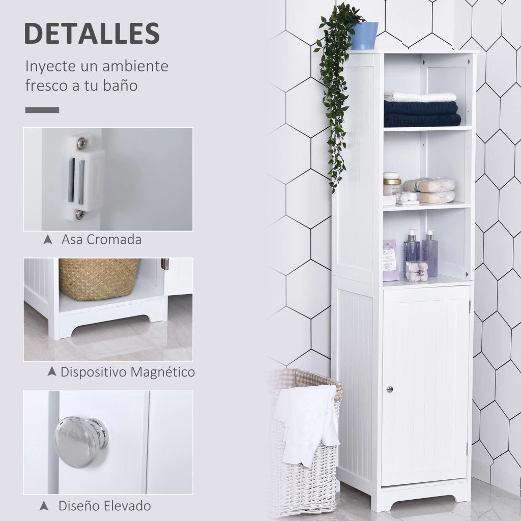 Colonna Bagno 5 Ripiani con Anta e Ripiano Regolabile ¨C zephmum ¨C Bianco 40x38x160 cm