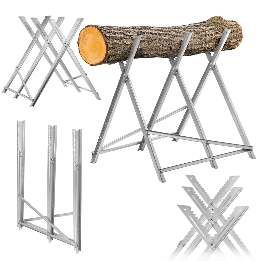 Supporto per taglio legno KADAX, cavalletto pieghevole in metallo, portata massima 150 kg.