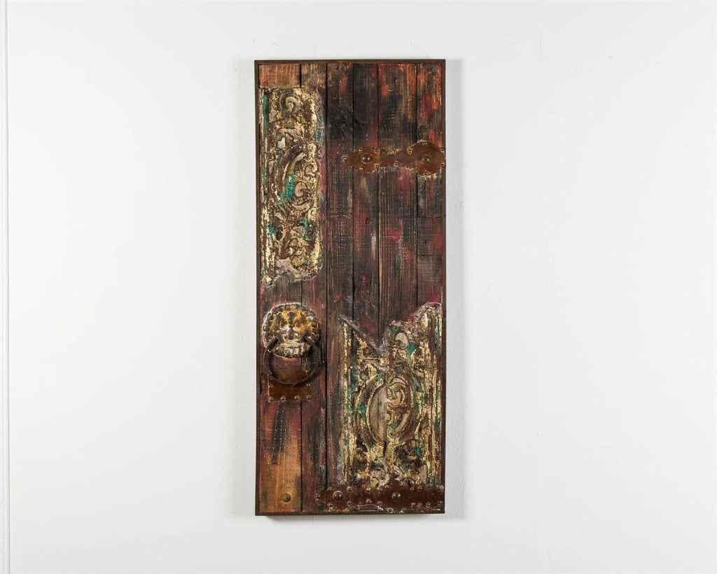Dipinto a Olio su Legno Antico con Inserti Decorativi in Metallo. Telaio in Legno Dreams