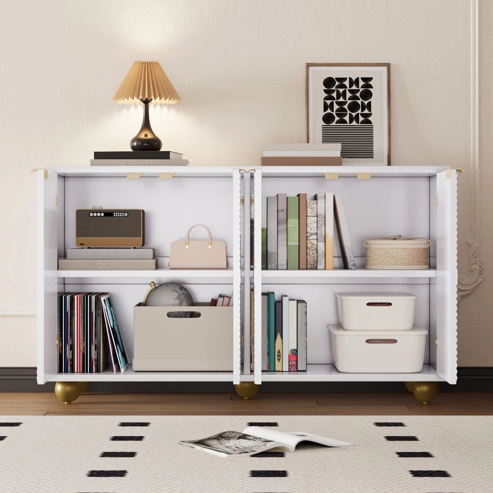 Credenza 4 Ante ¨C Xylo ¨C Legno, Ripiani Regolabili, Gambe Sferiche, Maniglie in Metallo