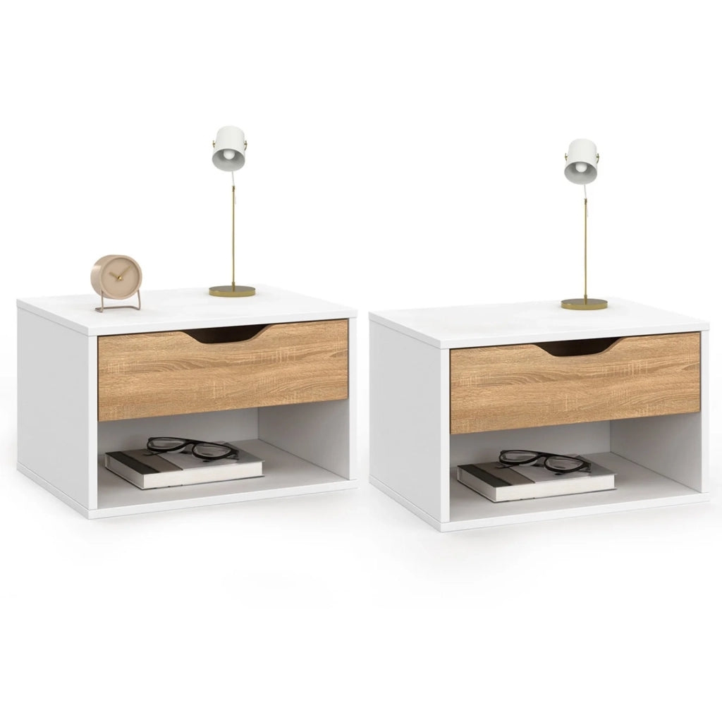 IDMarket - Set di 2 comodini a parete a 1 cassetto CATHY con nicchia in faggio bianco