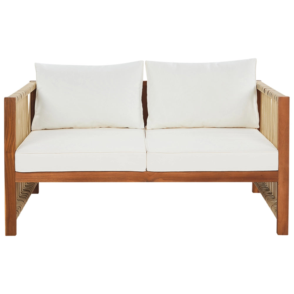 Set di Divano da giardino a 4 posti Legno chiaro Accacia con corda sintetica beige Divano a 2 posti Poltrone e tavolino