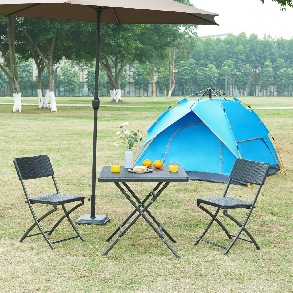 Tavolo da Picnic Mark Pieghevole  78 x 78 x 74 cm Nero Effetto Rattan [en.casa]