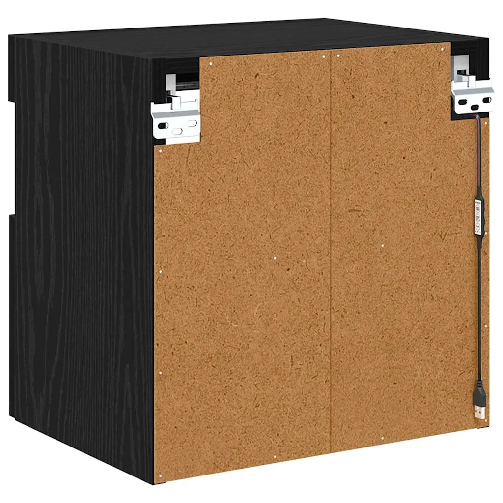 Mobile TV da parete con LED Rovere Nero 40 x 30 x 40 cm 882975