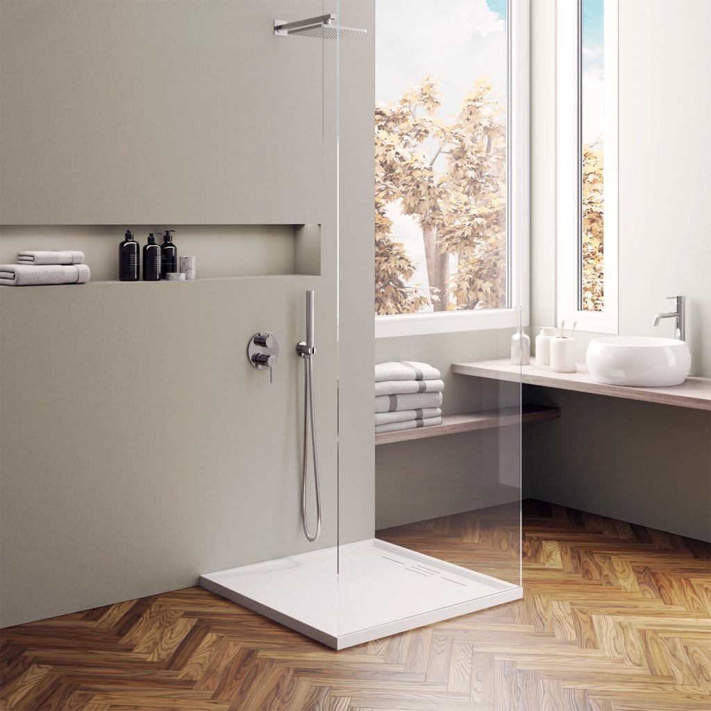 Piatto doccia 80x80 effetto pietra colore bianco | Spanios