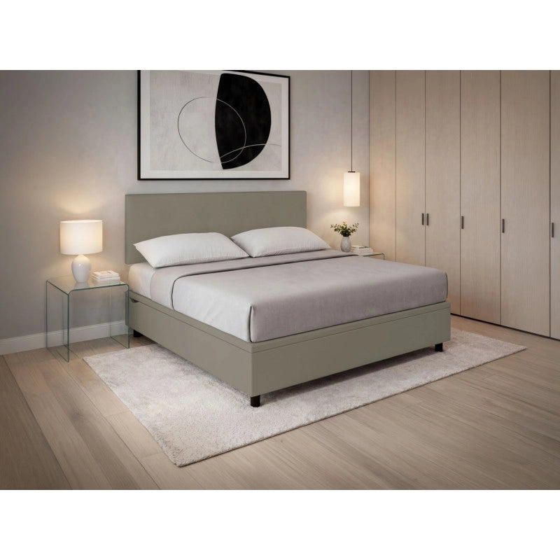Letto imbottito Matrimoniale 180x190 cm Flat - Similpelle,Cappuccino,Contenitore