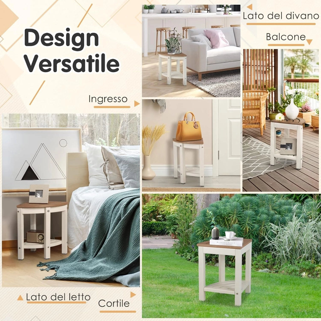 Sgabello Doccia, Sedia da Bagno Angolare in Polietilene con Ripiano, Sedile Multiuso a 2 Livelli per Uso Interno o Esterno, 32,5x32,5x43,5 cm, Capacità di Peso 150 kg (Marrone)
