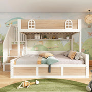 Letto a castello per bambini con spazio di archiviazione - Xylo - 90x200 e 140x200 cm, bianco naturale, sicuro