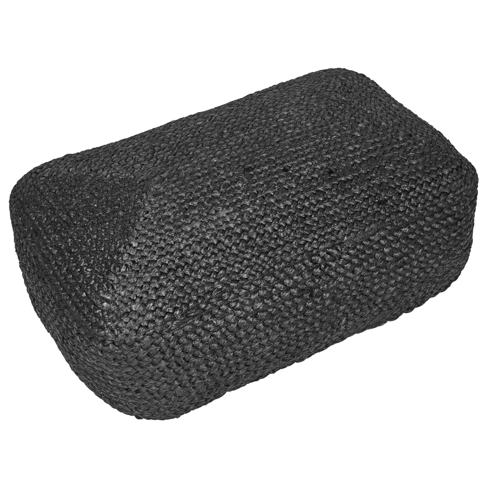 Cuscino da pavimento nero in iuta EPS riempito di perline 70 x 40 x 20 cm Ottomano rotondo in stile boho Accessorio per la casa