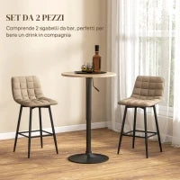 Set 2 Sgabelli da Cucina Stile Nordico in Tessuto Effetto Velluto e Metallo, 45x47x84 cm, Marrone