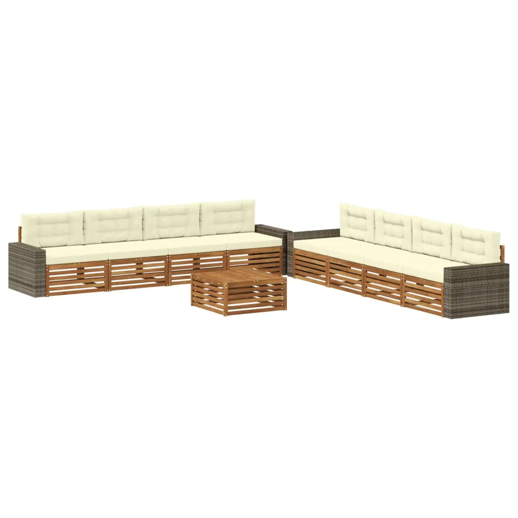 Set di divani da esterno 9 pcs Naturale e Crema Poliestere