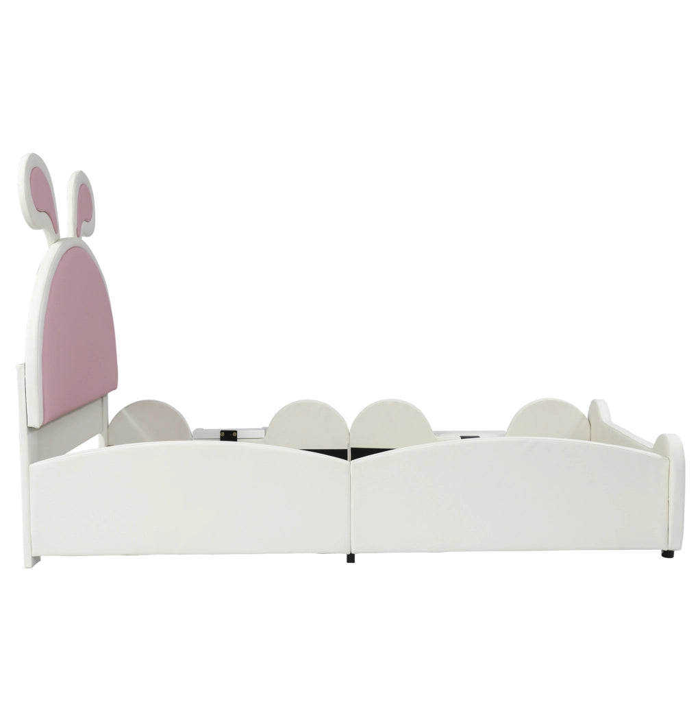 Letto imbottito per bambini con scivolo, scaletta e orecchie da coniglio, 90x200 cm