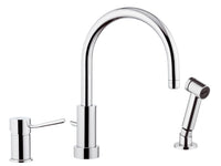 Rubinetto monocomando bordo lavello con deviatore, bocca minimale e doccetta a pulsante serie minimal