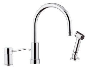 Rubinetto monocomando bordo lavello con deviatore, bocca minimale e doccetta a pulsante serie minimal