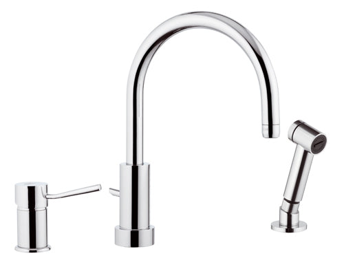 Rubinetto monocomando bordo lavello con deviatore, bocca minimale e doccetta a pulsante serie minimal