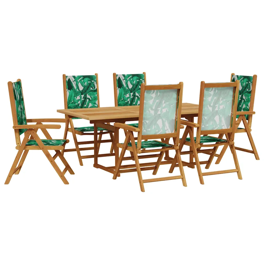 Set Pranzo da Giardino 7 pz Foglie in Tessuto e Legno Massello