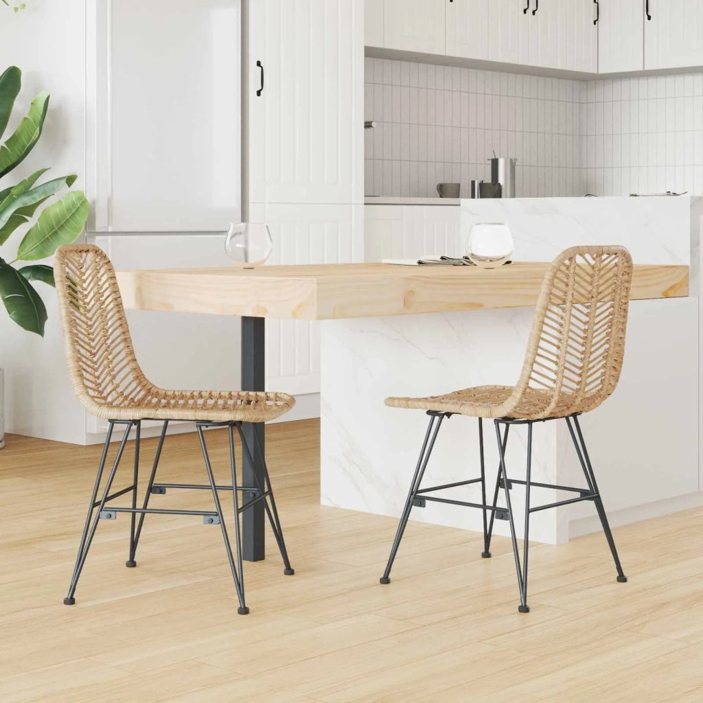 Sedia da pranzo 2 pcs Rattan e Ferro Naturale